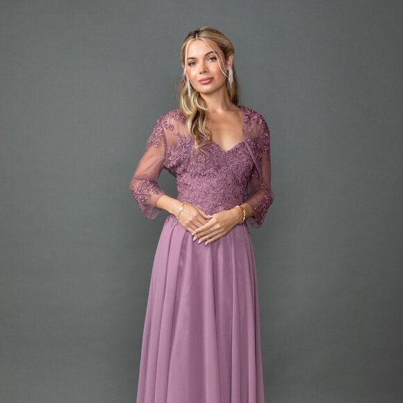 New A-Line Chiffon Mother Of Bride Dress w/ Lace Embroidery & Bolero DQ 4542 - Picture 7 of 9